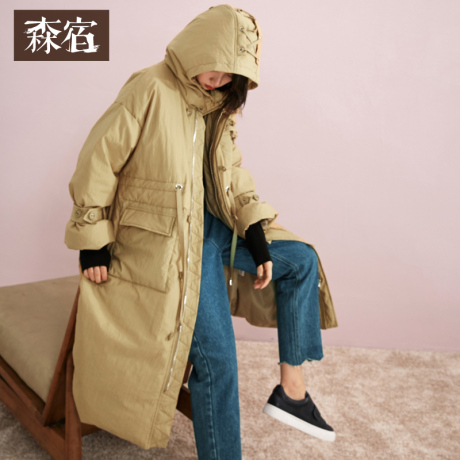 森宿驼色中长款白鸭绒羽绒服女冬装2018新款ins时尚宽松加厚外套商品大图