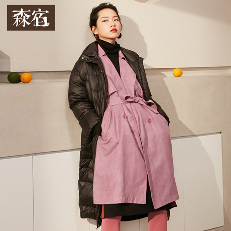 森宿Y加厚彩带羽绒服女90%白鸭绒冬装2018新款韩版中长款过膝外套商品大图