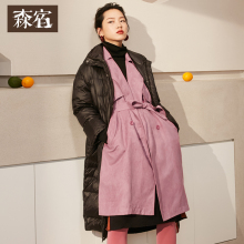 森宿Y加厚彩带羽绒服女90%白鸭绒冬装2018新款韩版中长款过膝外套图片