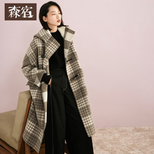 森宿Y复古格子双面呢毛呢大衣女秋冬装2018新款ins中长款呢子外套图片