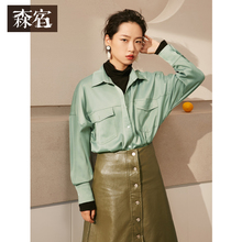 森宿Y纯色光泽感衬衫女早秋装2018新款chic中长款长袖宽松上衣图片