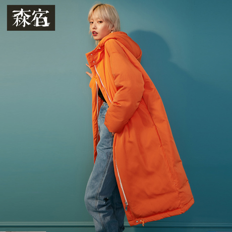 【90%白鸭绒】森宿Y2018新款冬装纯色长款过膝连帽直筒羽绒服女商品大图