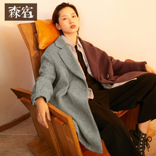 森宿Y撞色中长款过膝毛呢大衣女冬装2018新款ins复古加厚呢子外套图片