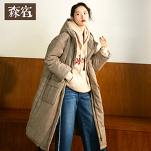 森宿Y复古格子中长款棉衣女冬装2018新款ins韩版宽松加厚棉袄外套图片
