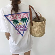tee 宽松中长款 韩国代购 T恤 东大门简约后背字母椰树印花短袖 LL2