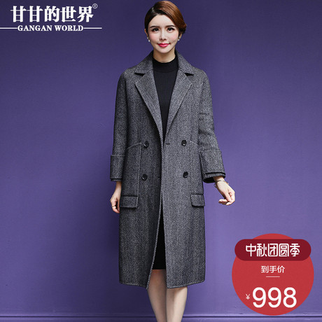 【全羊毛】甘甘的世界大翻领毛呢大衣中长款2018新款双面呢外套女商品大图