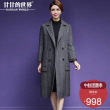 【全羊毛】甘甘的世界大翻领毛呢大衣中长款2018新款双面呢外套女图片