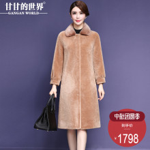【全羊毛 毛水貂领】甘甘的世界2018新款毛水貂领颗粒羊剪绒大衣图片