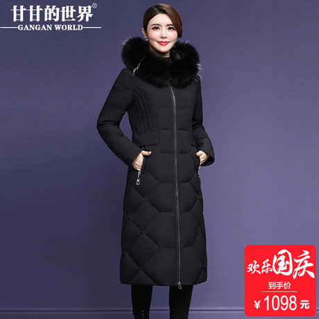 【90%白鸭绒 狐狸毛领】优雅显瘦版型羽绒服女长款甘甘的世界防风商品大图