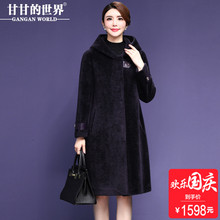 【全羊毛 狐狸毛领】甘甘的世界2018新款连帽A版纯色羊剪绒大衣女图片