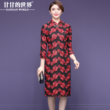【刺绣蕾丝】甘甘的世界2018秋冬新品刺绣蕾丝婚宴礼服改良式旗袍商品大图