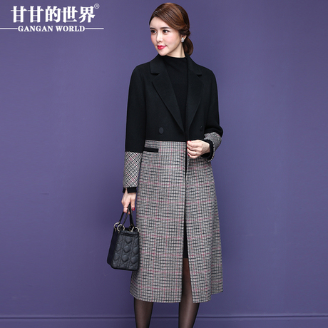 【羊毛格子】甘甘的世界2018秋冬新款修身阿尔巴卡双面呢大衣女商品大图