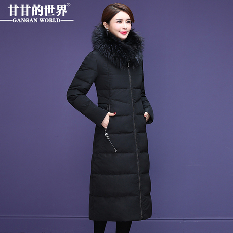 【90%白鸭绒】貉子毛领过膝长款羽绒服甘甘的世界冬新款修身保暖商品大图