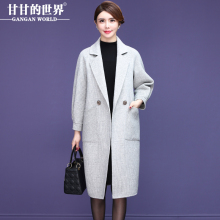 【全羊毛】甘甘的世界2018秋冬新款西装领中长款双面呢大衣女外套图片