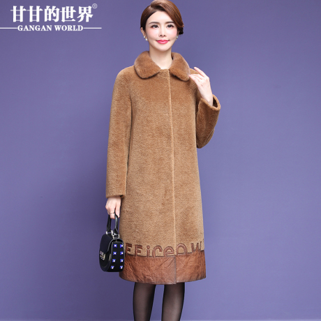 【全羊毛 水貂毛领】甘甘的世界颗粒羊剪绒大衣女修身中长款外套商品大图