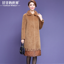 【全羊毛 水貂毛领】甘甘的世界颗粒羊剪绒大衣女修身中长款外套图片