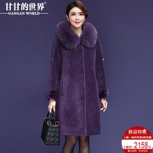 【全羊毛狐狸毛领】甘甘的世界2018新款颗粒羊剪绒大衣女中长款图片