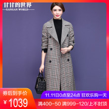 【80%羊毛】甘甘的世界2018秋冬新款西装领格纹毛呢大衣中长款女图片