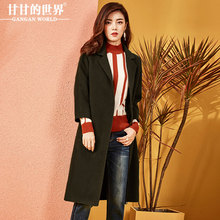 毛呢外套女中长款2017秋冬新款甘甘的世界韩版翻领双面呢大衣女Q图片