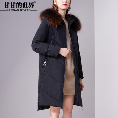 羽绒服女白鸭绒2017新款甘甘的世界修身休闲貉子毛领加厚羽绒服女商品大图
