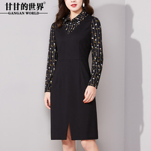 甘甘的世界2018春装新品假两件连衣裙印花长袖翻领显瘦连衣裙女装图片