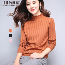 女士毛衣女短款宽松中领针织衫女半高领套头羊毛打底衫甘甘的世界图片
