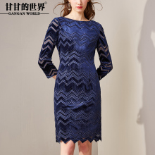 丝绒拼接连衣裙女长款甘甘的世界2018修身显瘦中年大码连衣裙女装图片