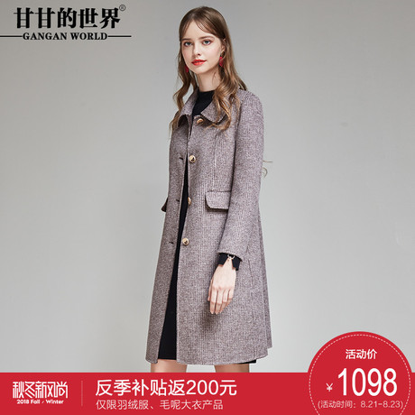 甘甘的世界2018秋冬装新款双面呢大衣女中长款小格子大码中年外套商品大图