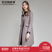 甘甘的世界2018秋冬装新款双面呢大衣女中长款小格子大码中年外套图片
