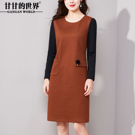 甘甘的世界焦糖色显瘦连衣裙女2018新款大码春秋长袖中年妈妈裙子商品大图