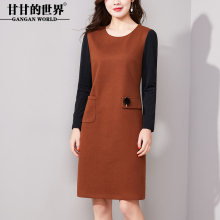 甘甘的世界焦糖色显瘦连衣裙女2018新款大码春秋长袖中年妈妈裙子图片