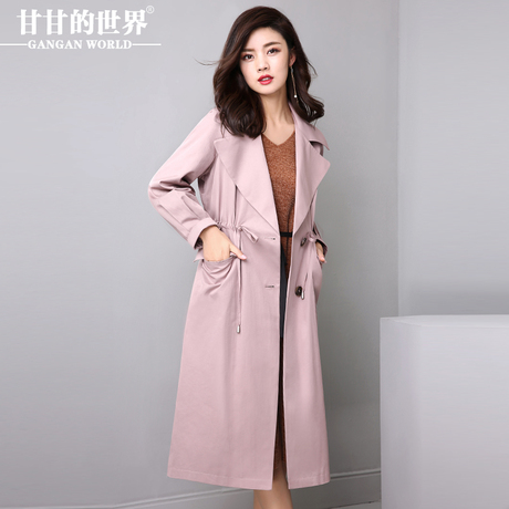 D风衣女2018春装新款甘甘的世界中长款灯笼袖收腰显瘦翻领外套女商品大图