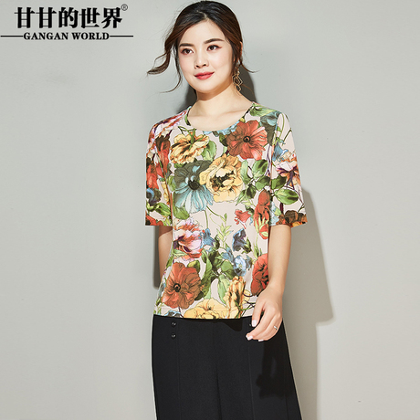 甘甘的世界衬衫女2018夏装新款短袖印花T恤短袖上衣轻薄小衫D商品大图