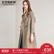 甘甘的世界2018秋季新款中长款拼接格纹九分袖风衣女腰部抽绳外套图片