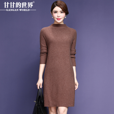 甘甘的世界2018秋季新款半高领羊毛打底衫毛衣女套头中长款针织衫商品大图