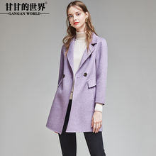 甘甘的世界混色双面呢大衣女100%羊毛翻领长裙短款毛呢外套妈妈装图片