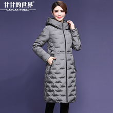 【90%白鸭绒】高领连帽刺绣长款羽绒服女轻薄时尚甘甘的世界防风图片