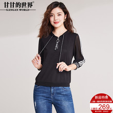 衬衫女甘甘的世界2018秋装新款休闲运动卫衣七分袖T恤连帽衫图片