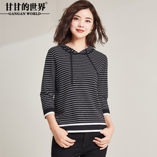 甘甘的世界2018秋装新款连帽休闲套头打底衫条纹针织衫女图片