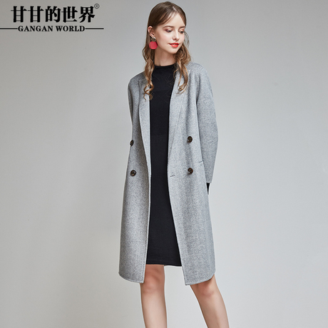 甘甘的世界2018秋冬装新款双面呢大衣女中长款人字纹大码中年外套商品大图
