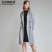 甘甘的世界2018秋冬装新款双面呢大衣女中长款人字纹大码中年外套图片