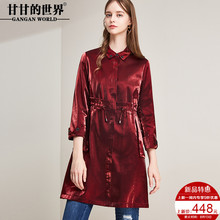 甘甘的世界2018秋季新款外套女松紧腰修身亮面风衣中长款女图片
