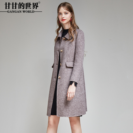 甘甘的世界2018秋冬装新款双面呢大衣女中长款小格子大码中年外套商品大图