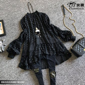 遮肚子雪纺衫 洋气小衫 长袖 立领宽松大码 女上衣时尚 2018秋冬新款