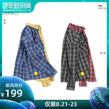 letstee潮牌2019秋新款格子衬衫男长袖撞色街舞韩版宽松嘻哈衬衣