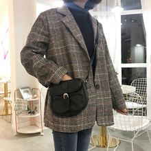 小西服女装 外套潮 英伦风翻领格子毛呢外套加厚单排扣宽松显瘦长袖