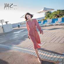 秋款长袖复古港味pphome连衣裙慵懒风chic17年爆款雪纺中长款裙子图片