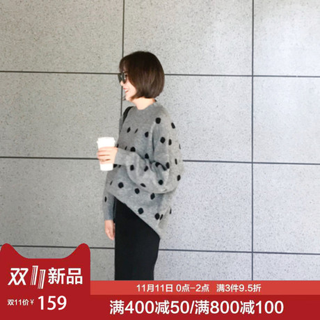 [11.11号0点上新]润乙一2018秋冬新款时尚灰色波点毛衣百搭套头商品大图