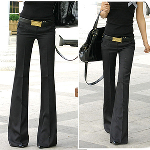 西裤提臀阔腿裤夏款女裤显瘦修身喇叭裤复古长裤中腰大码裤子黑色