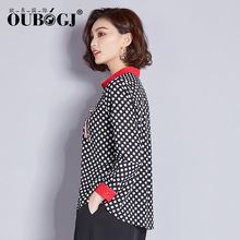 OUBOGJ雪纺衬衫女长袖波点上衣2018新款秋装韩版撞色女装时尚衬衣图片